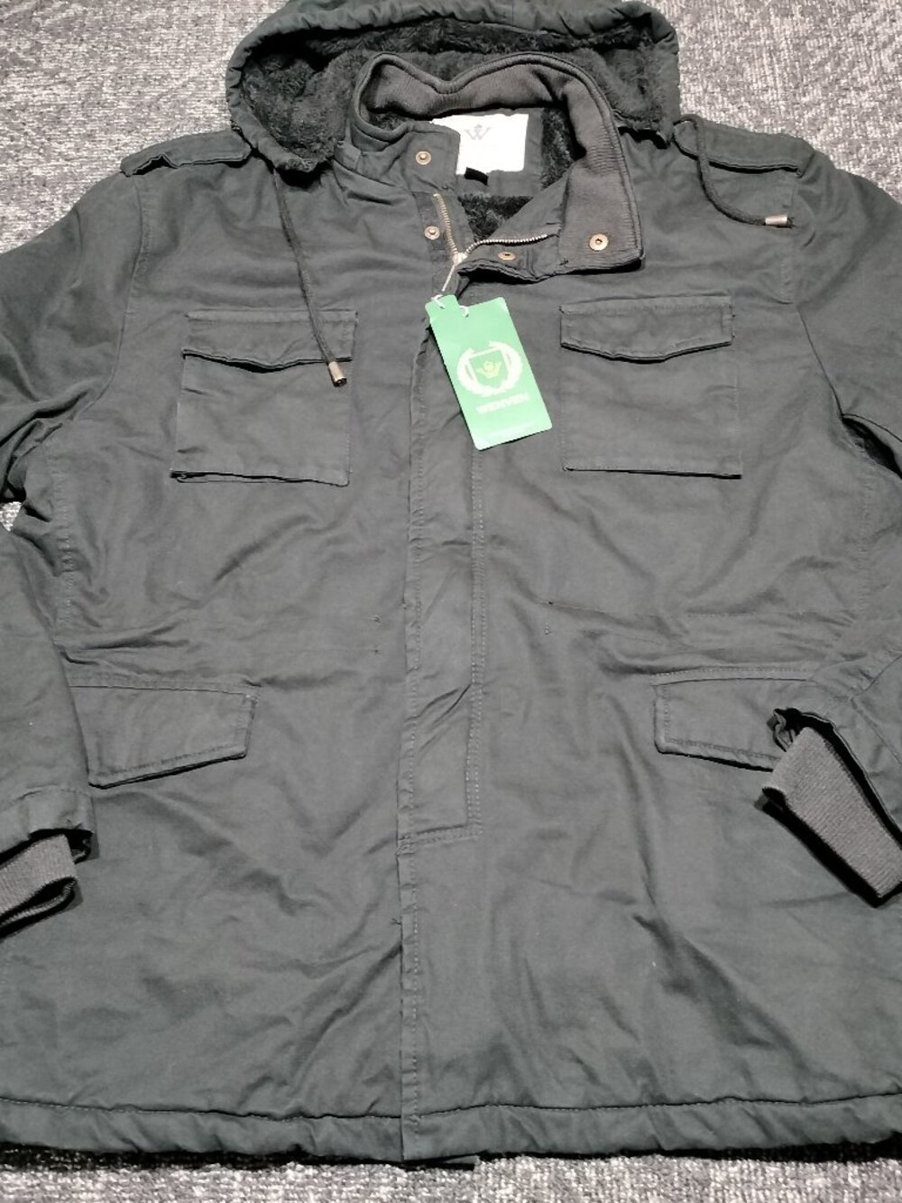 Wenven Men's Heavy Canvas Military Winter Jacket Coat XXL Sherpa Lined Black NEW